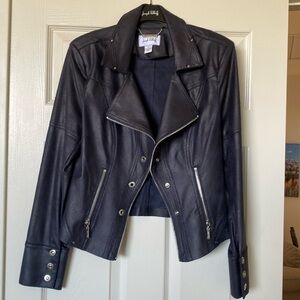 Joseph Ribkoff navy faux leather jacket
